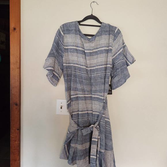 Express Blue and White Striped Midi Dress - Picture 3 of 9